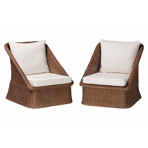 bali & pari derris bohemian peanut brown braided rattan 2-piece arm chair set