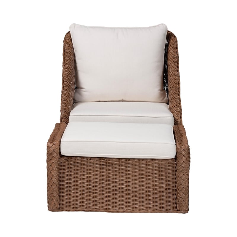 bali & pari Derris Brown Braided Rattan 2-Piece Arm Chair and Footstool Set