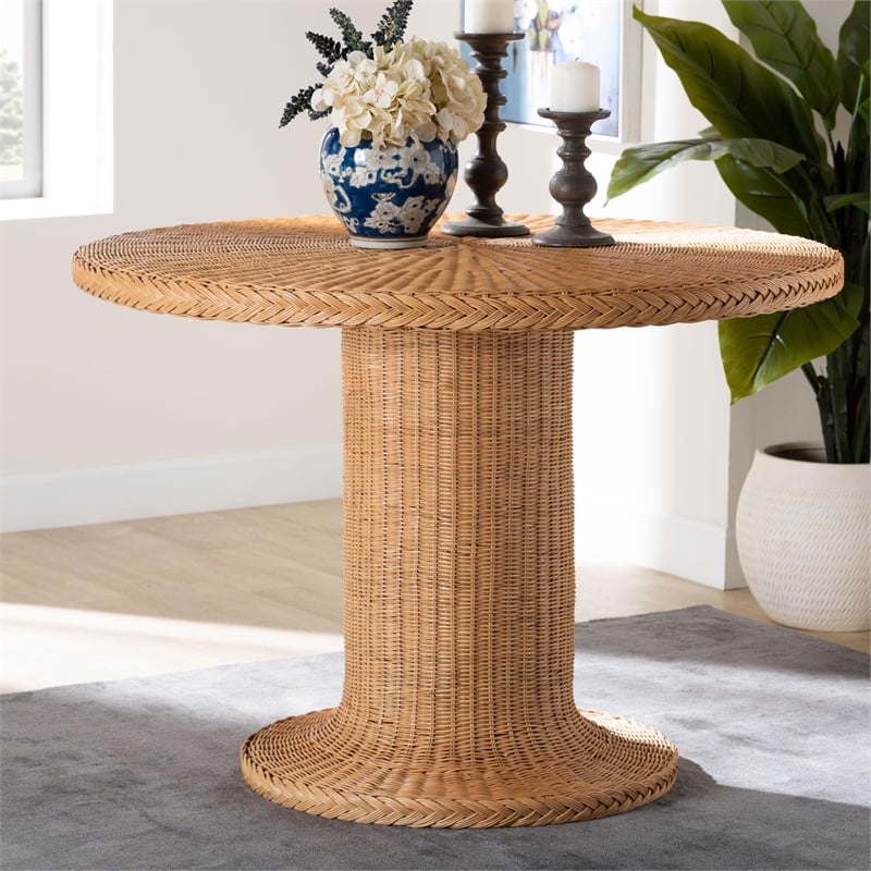 bali & pari Farrow Bohemian Braided Light Honey Rattan Dining Table