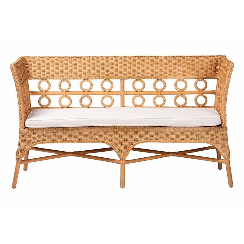 bali & pari Oxford Bohemian Light Honey Rattan Dining Bench with Armrests
