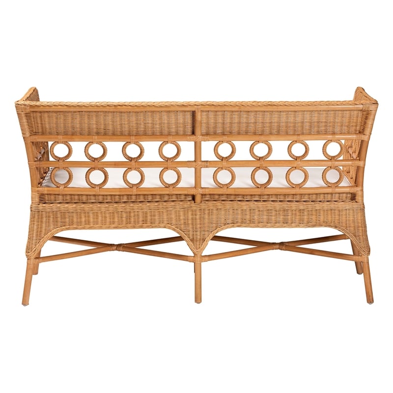 bali & pari Oxford Bohemian Light Honey Rattan Dining Bench with Armrests