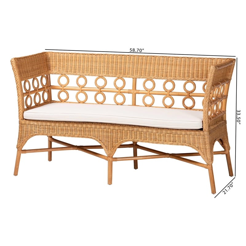 bali & pari Oxford Bohemian Light Honey Rattan Dining Bench with Armrests