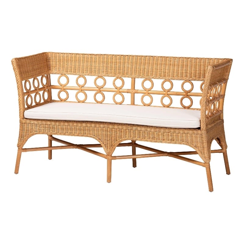 bali & pari Oxford Bohemian Light Honey Rattan Dining Bench with Armrests