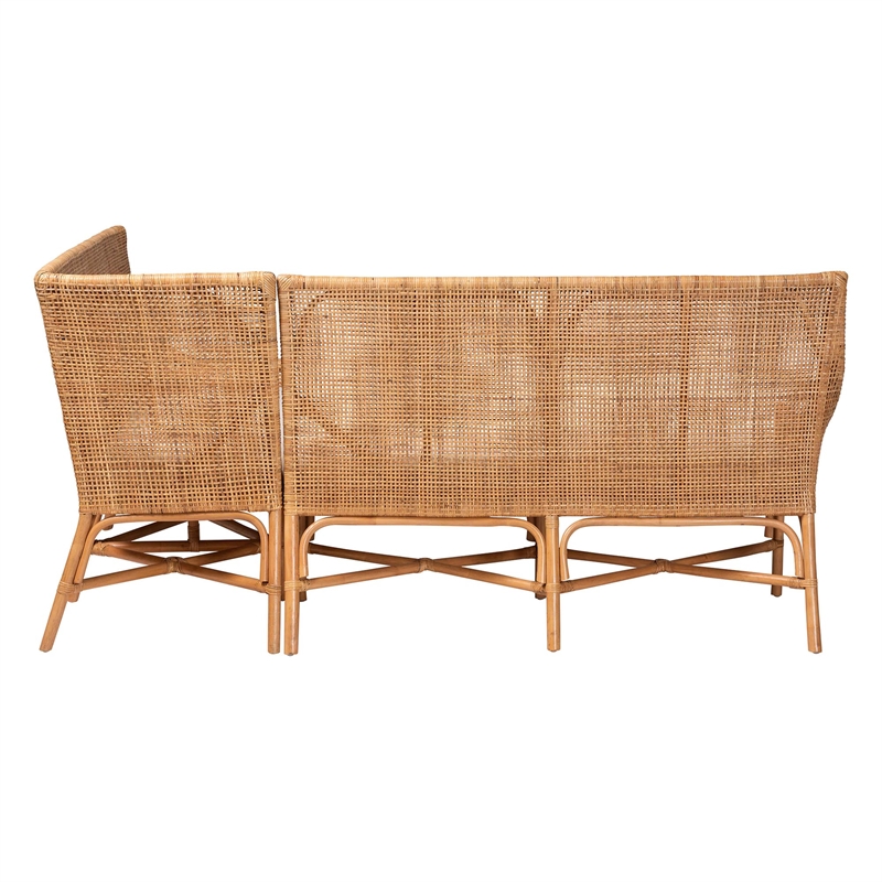 bali & pari Baako Bohemian Light Honey Rattan 2-Piece Dining Nook Bench Set
