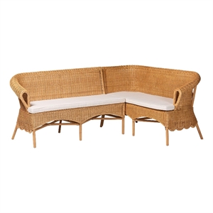 bali & pari Tamara Bohemian Light Honey Rattan 2-Piece Dining Nook Bench Set