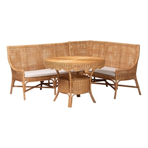 bali & pari Olivera Bohemian Light Honey Rattan 3-Piece Dining Nook Set