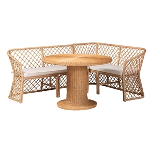 bali & pari Ellard Bohemian Light Honey Rattan 3-Piece Dining Nook Set