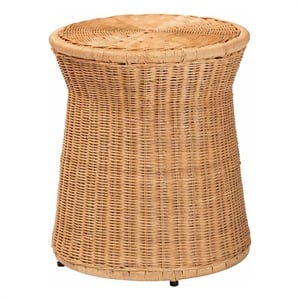 bali & pari Caroline Round Rattan End Table Drum Shape Accent Table
