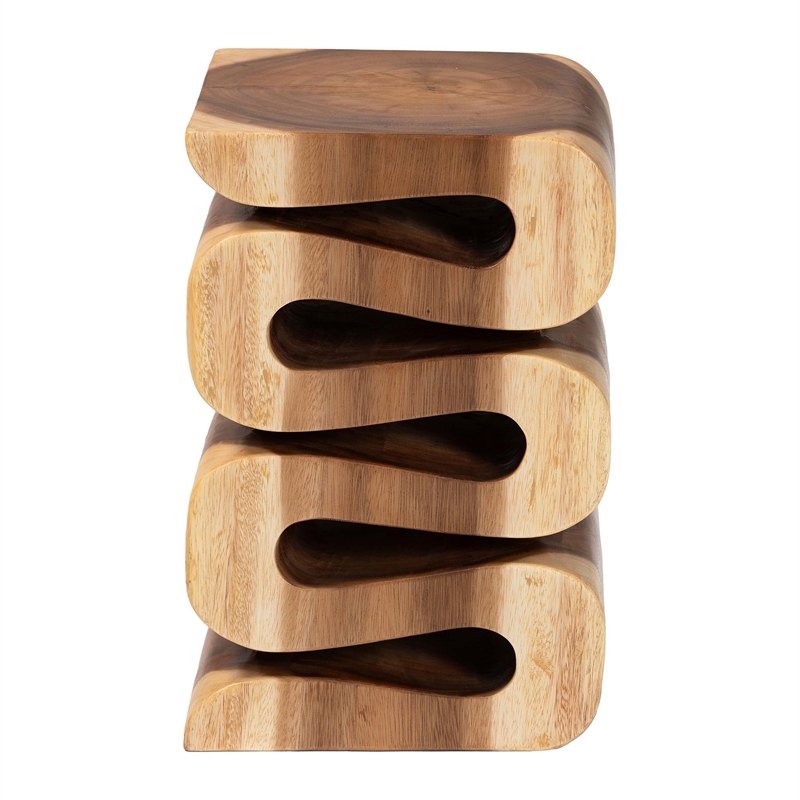 bali & pari Eliada Hand-carved Suar Wood Side Table Wavy Sculptural Accent Table