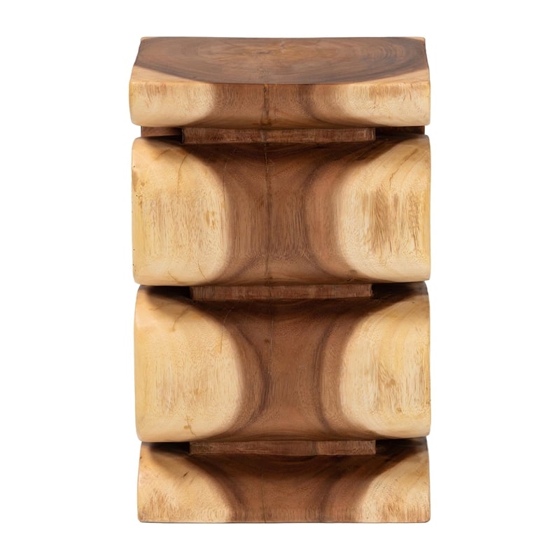 bali & pari Eliada Hand-carved Suar Wood Side Table Wavy Sculptural Accent Table