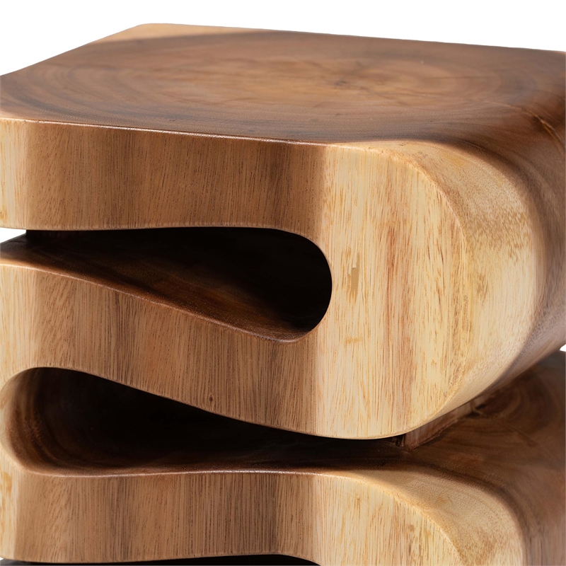 bali & pari Eliada Hand-carved Suar Wood Side Table Wavy Sculptural Accent Table