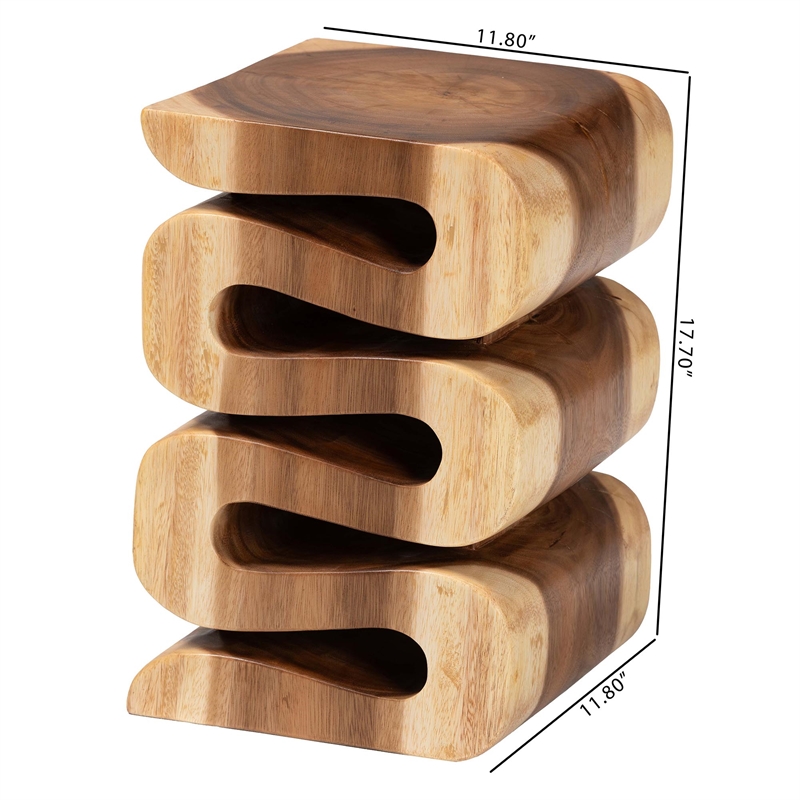 bali & pari Eliada Hand-carved Suar Wood Side Table Wavy Sculptural Accent Table