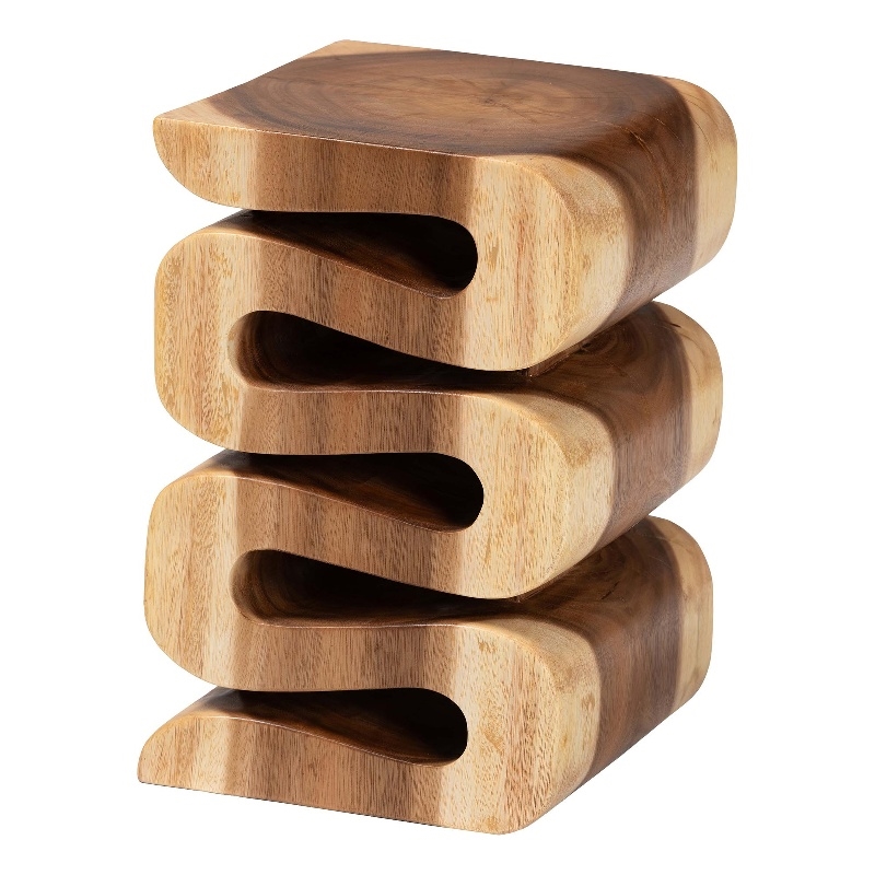 bali & pari Eliada Hand-carved Suar Wood Side Table Wavy Sculptural Accent Table