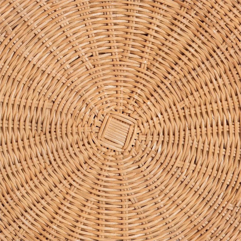 bali & pari Palm Scallop Natural Rattan Ottoman with Cushion