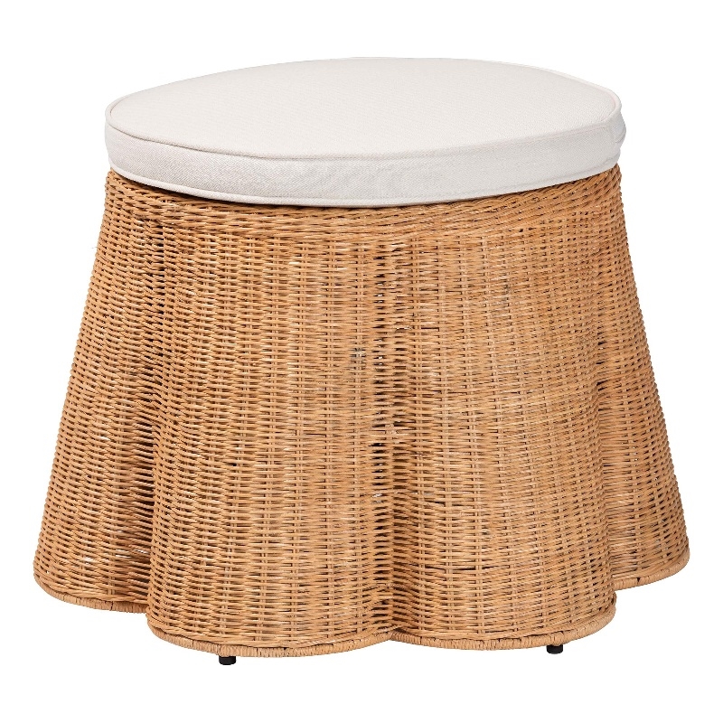 bali & pari Palm Scallop Natural Rattan Ottoman with Cushion