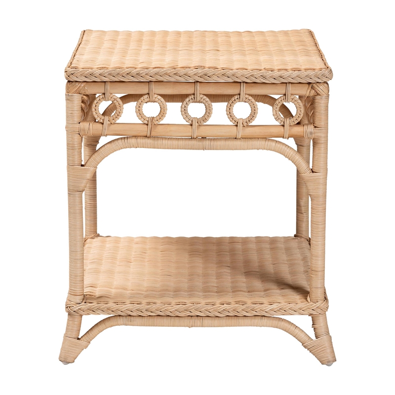 bali & pari Oxford Braided Natural Rattan End Table with Shelf