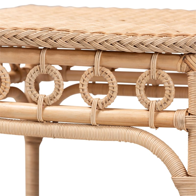 bali & pari Oxford Braided Natural Rattan End Table with Shelf