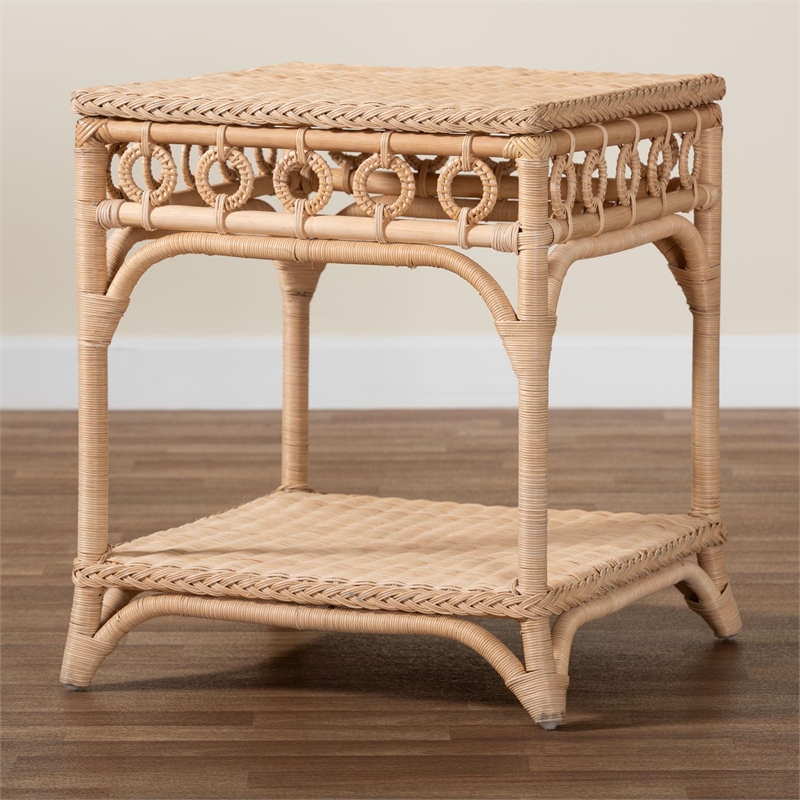 bali & pari Oxford Braided Natural Rattan End Table with Shelf
