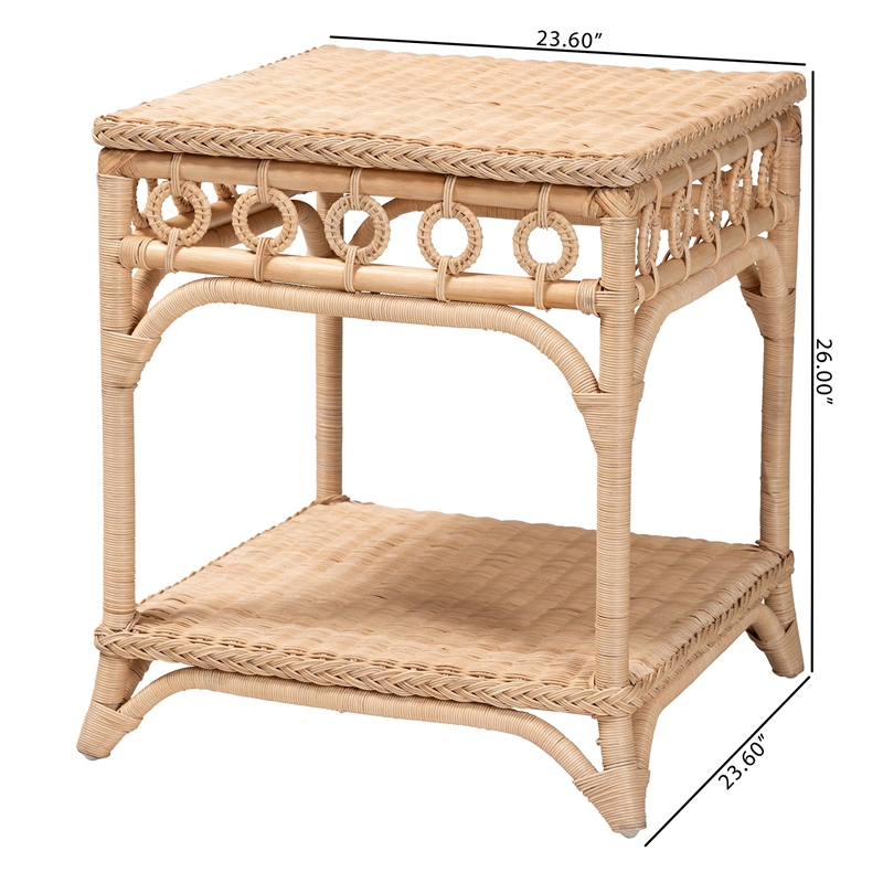 bali & pari Oxford Braided Natural Rattan End Table with Shelf
