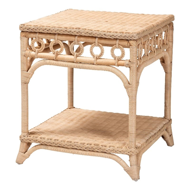 bali & pari Oxford Braided Natural Rattan End Table with Shelf