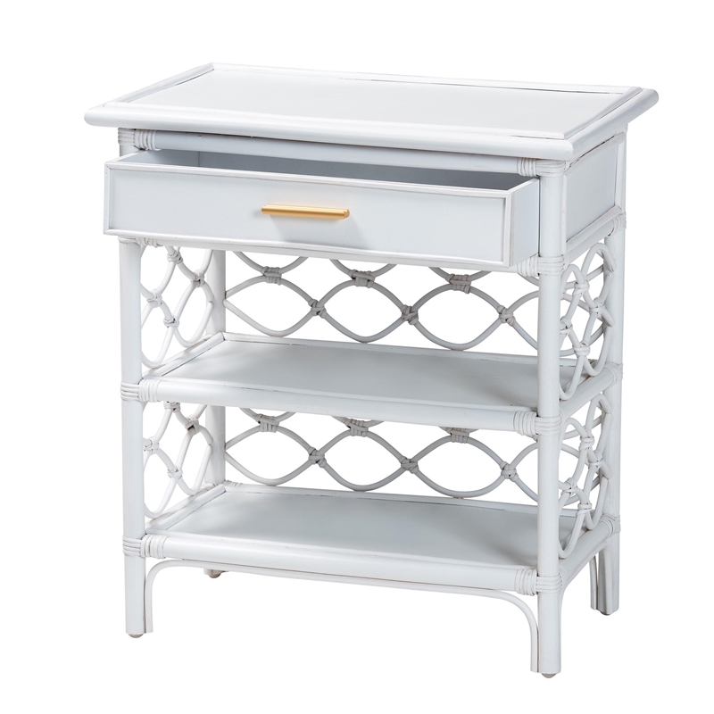 bali & pari Akane Natural Rattan Nightstand with Drawer and Open Shelves