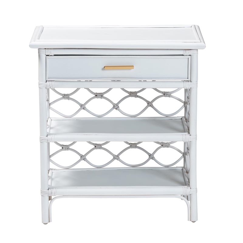 bali & pari Akane Natural Rattan Nightstand with Drawer and Open Shelves