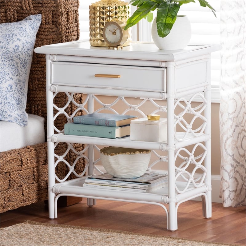 bali & pari Akane Natural Rattan Nightstand with Drawer and Open Shelves