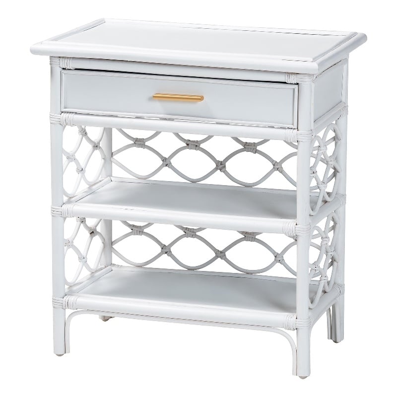 bali & pari Akane Natural Rattan Nightstand with Drawer and Open Shelves