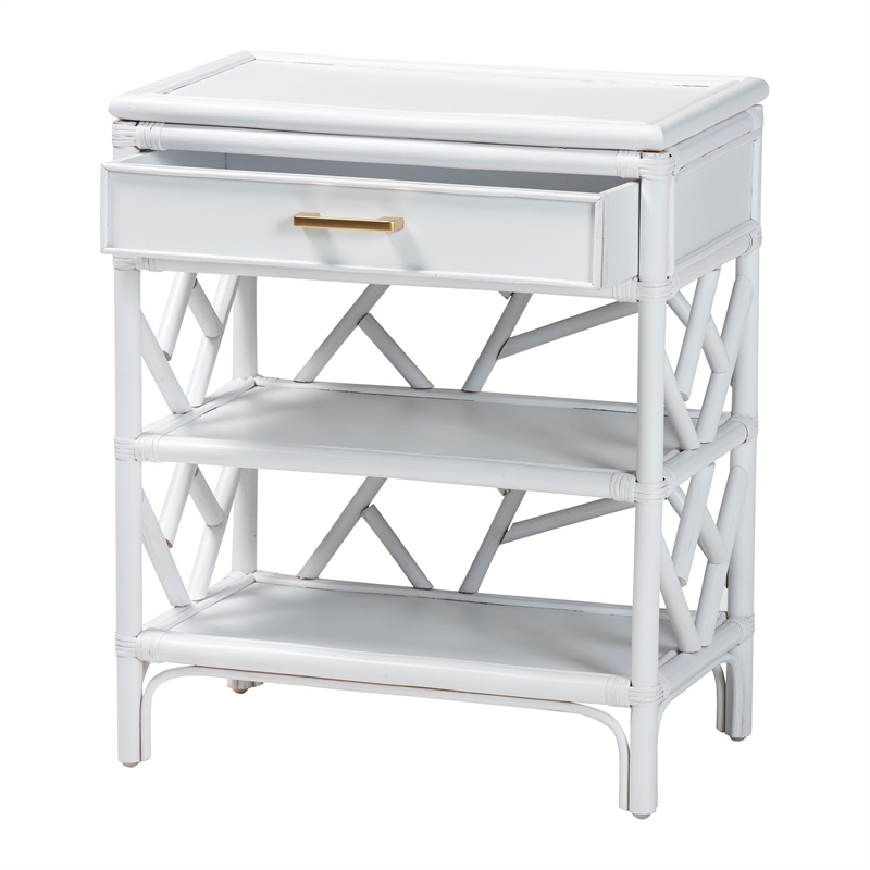 bali & pari Daina Natural Rattan Nightstand with Drawer and Open Shelves
