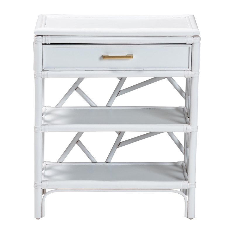 bali & pari Daina Natural Rattan Nightstand with Drawer and Open Shelves
