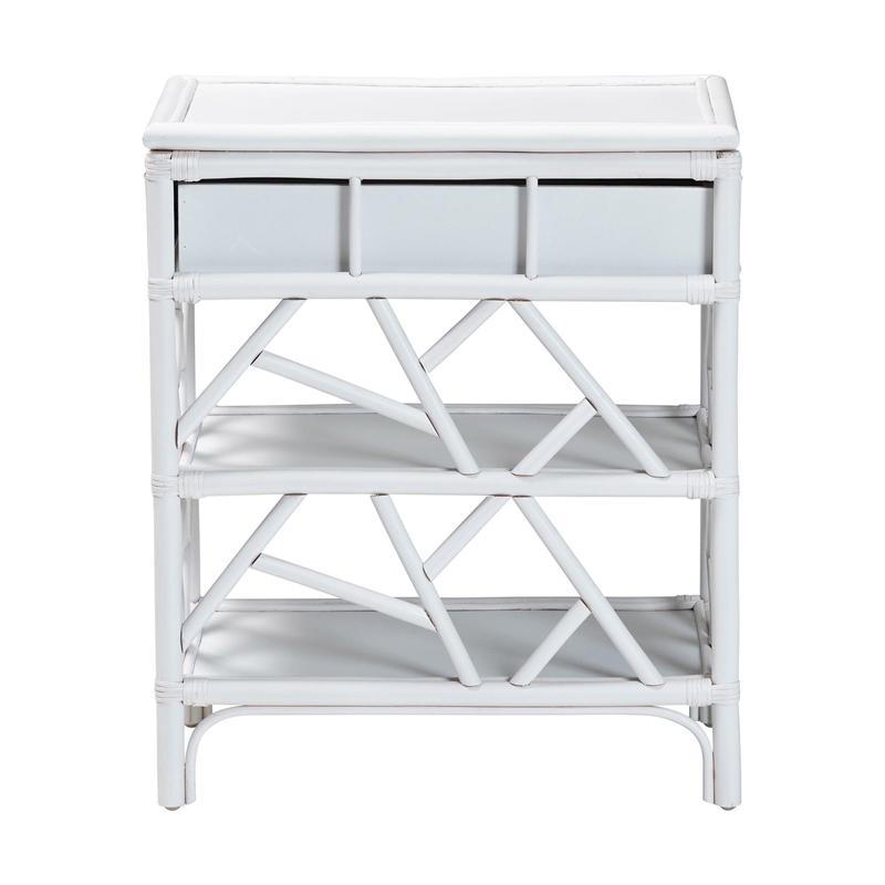 bali & pari Daina Natural Rattan Nightstand with Drawer and Open Shelves