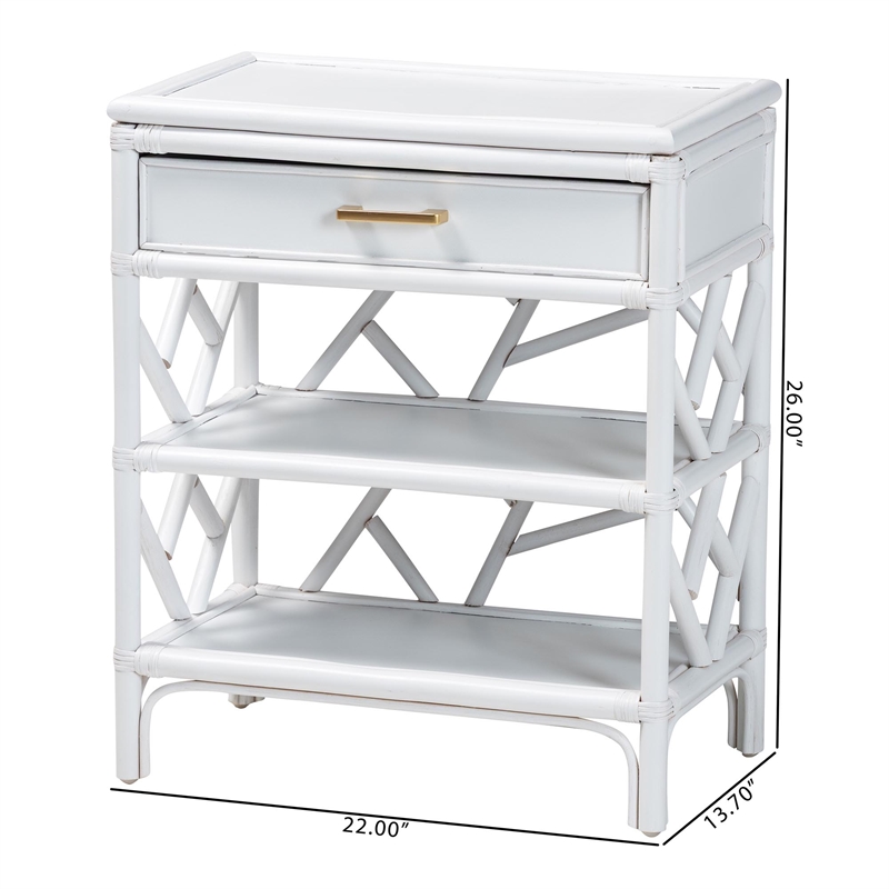 bali & pari Daina Natural Rattan Nightstand with Drawer and Open Shelves