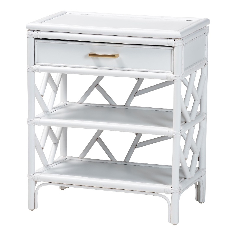bali & pari Daina Natural Rattan Nightstand with Drawer and Open Shelves