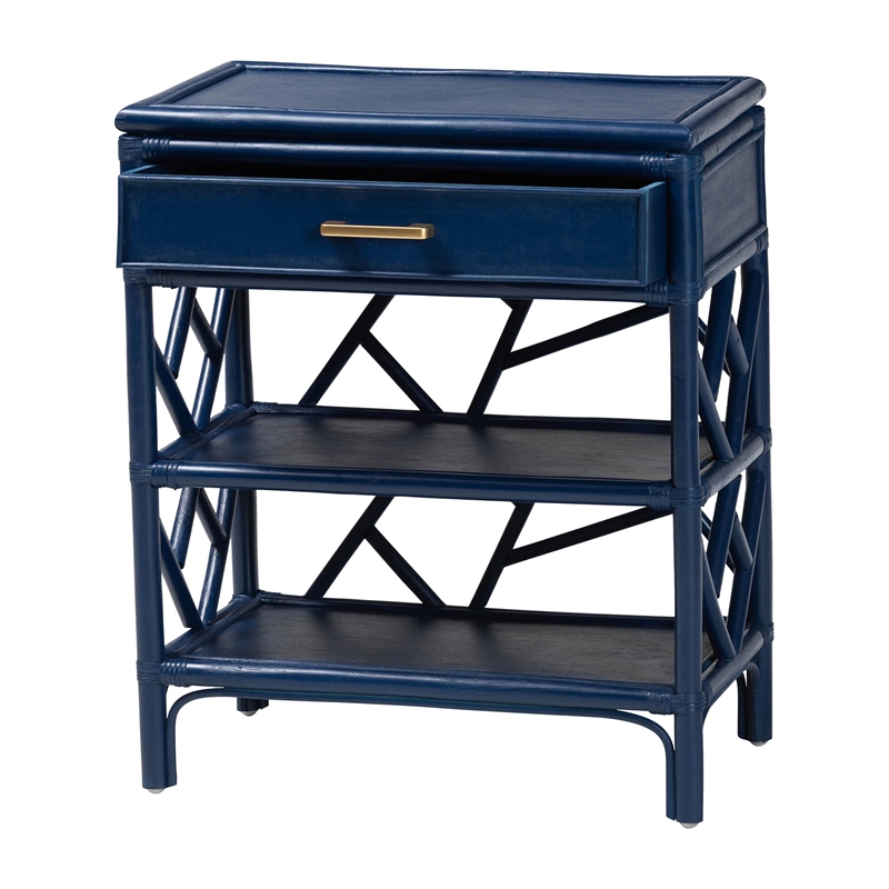 bali & pari Daina Natural Rattan Nightstand with Drawer and Open Shelves
