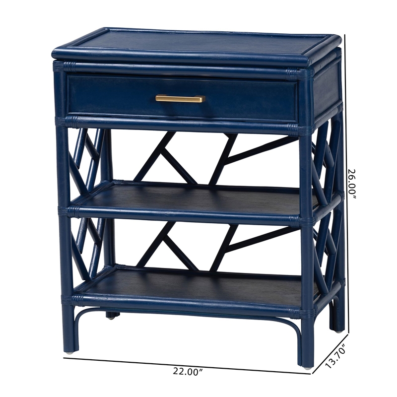 bali & pari Daina Natural Rattan Nightstand with Drawer and Open Shelves