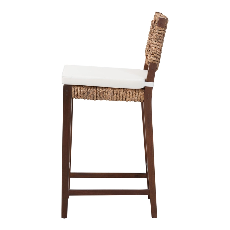 bali & pari Alise Handwoven Seagrass Bar Stool with Mahogany Wood Frame
