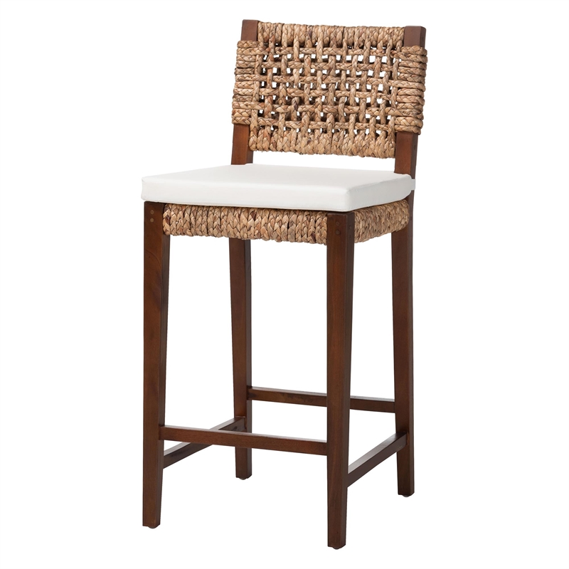 bali & pari Alise Handwoven Seagrass Bar Stool with Mahogany Wood Frame