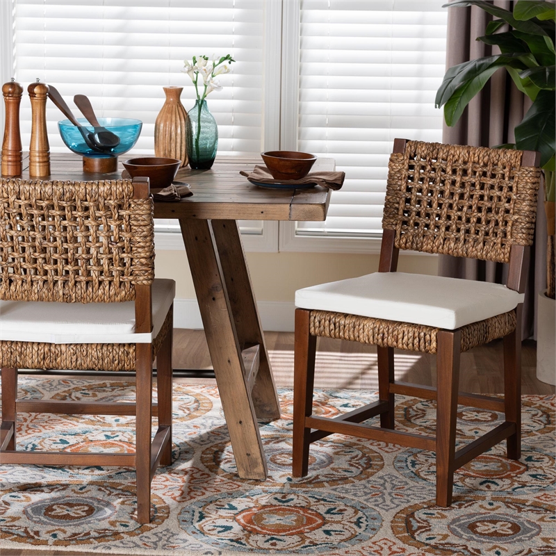 bali & pari Alise Handwoven Seagrass Dining Chair with Mahogany Wood Frame
