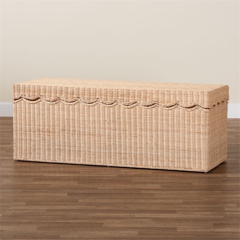 bali & pari Damita Scallop Natural Rattan Chest with Lift-top Lid