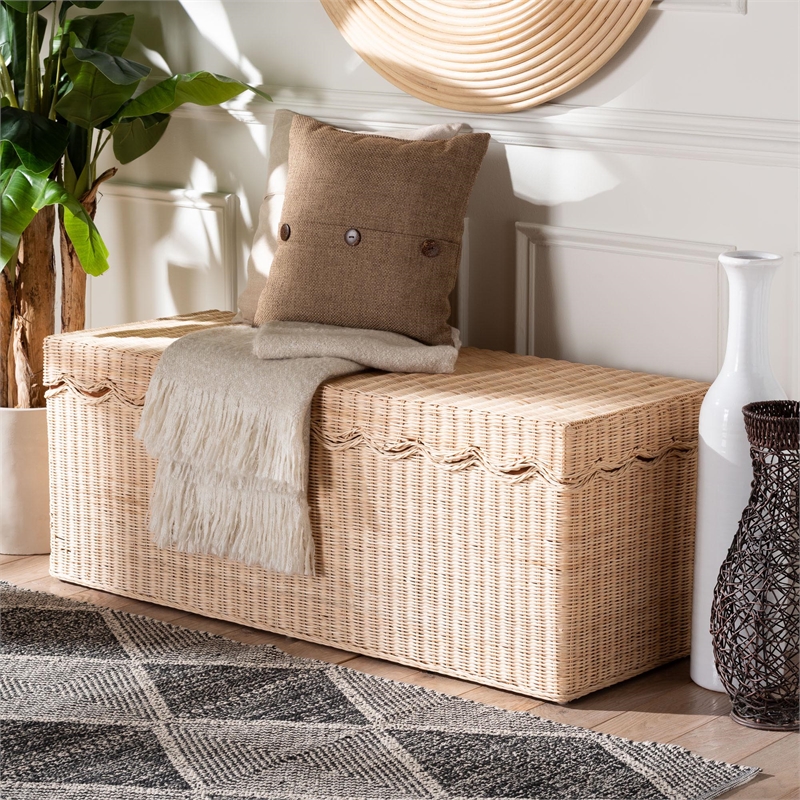bali & pari Damita Scallop Natural Rattan Chest with Lift-top Lid