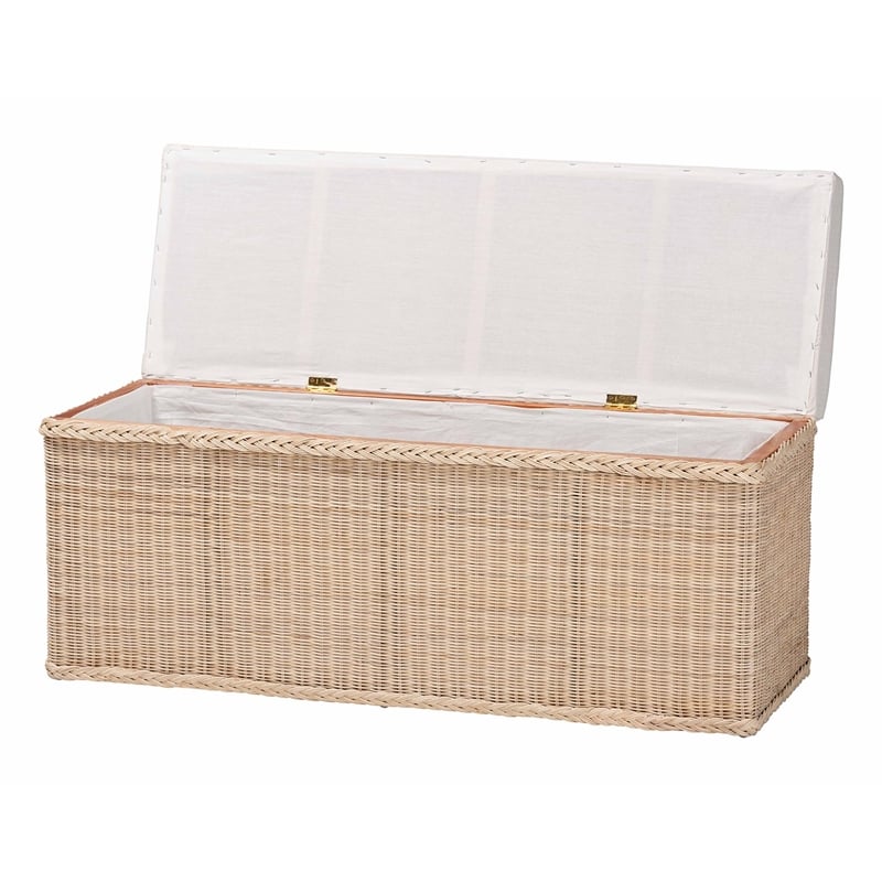 bali & pari Barid Braided Rattan Storage Bench with Cushioned Lift-Top Lid