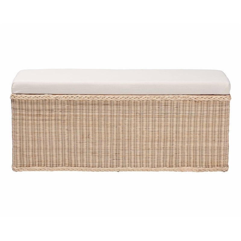bali & pari Barid Braided Rattan Storage Bench with Cushioned Lift-Top Lid