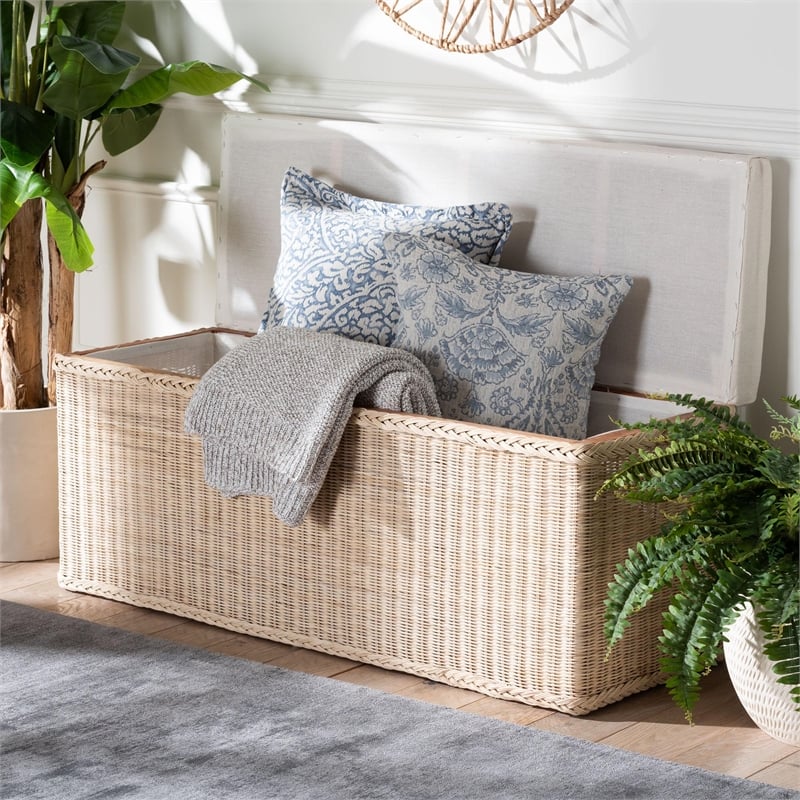 bali & pari Barid Braided Rattan Storage Bench with Cushioned Lift-Top Lid