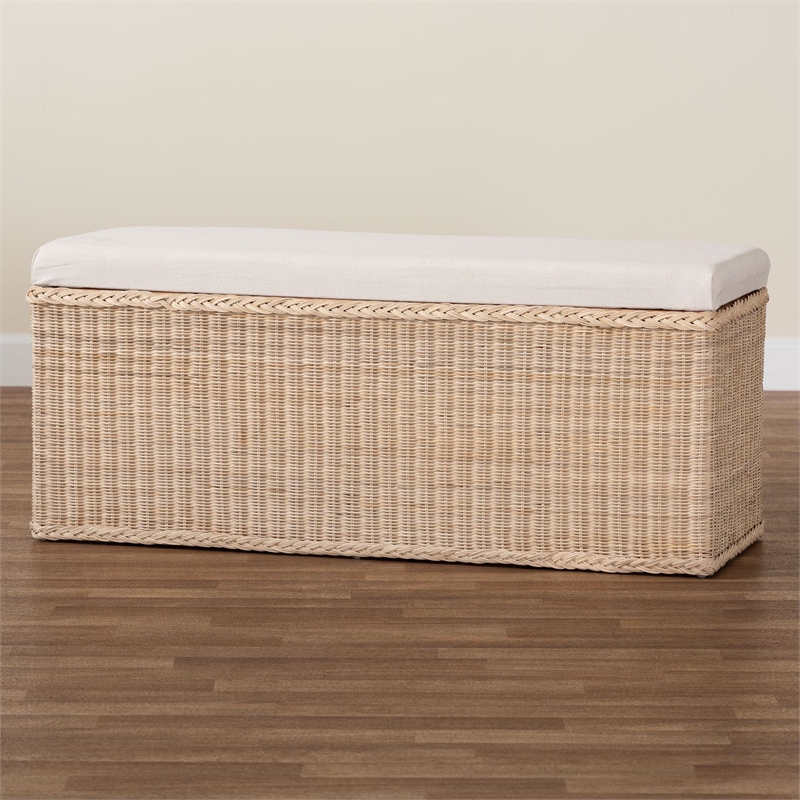 bali & pari Barid Braided Rattan Storage Bench with Cushioned Lift-Top Lid