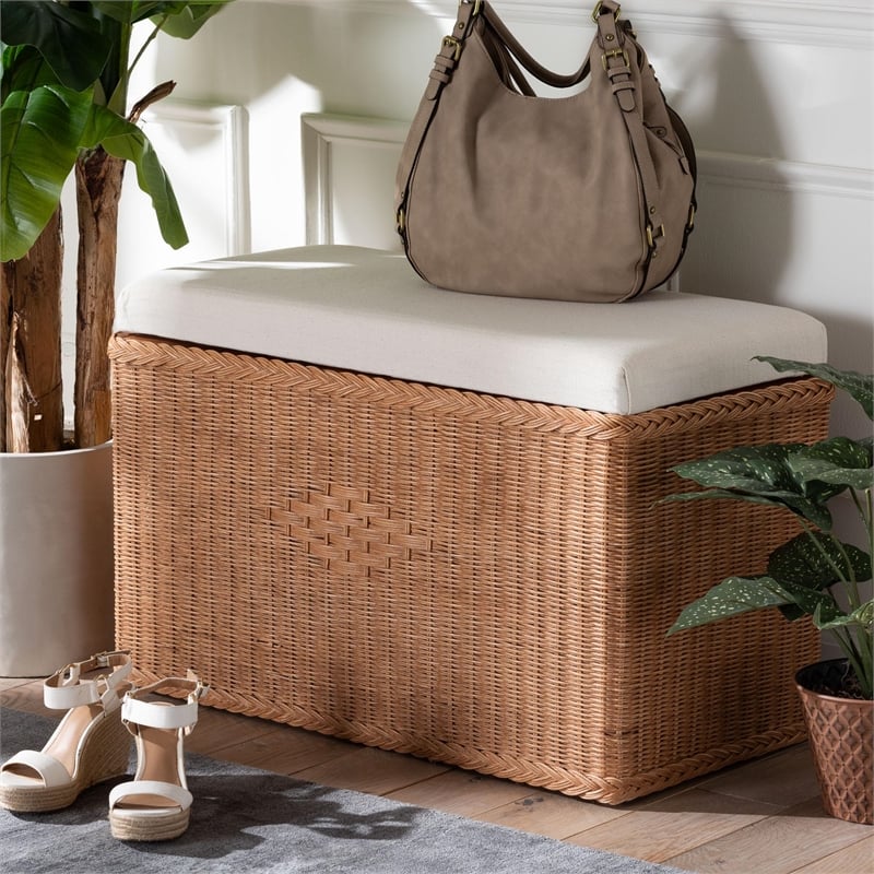 bali & pari Eamon Braided Natural Rattan Storage Bench