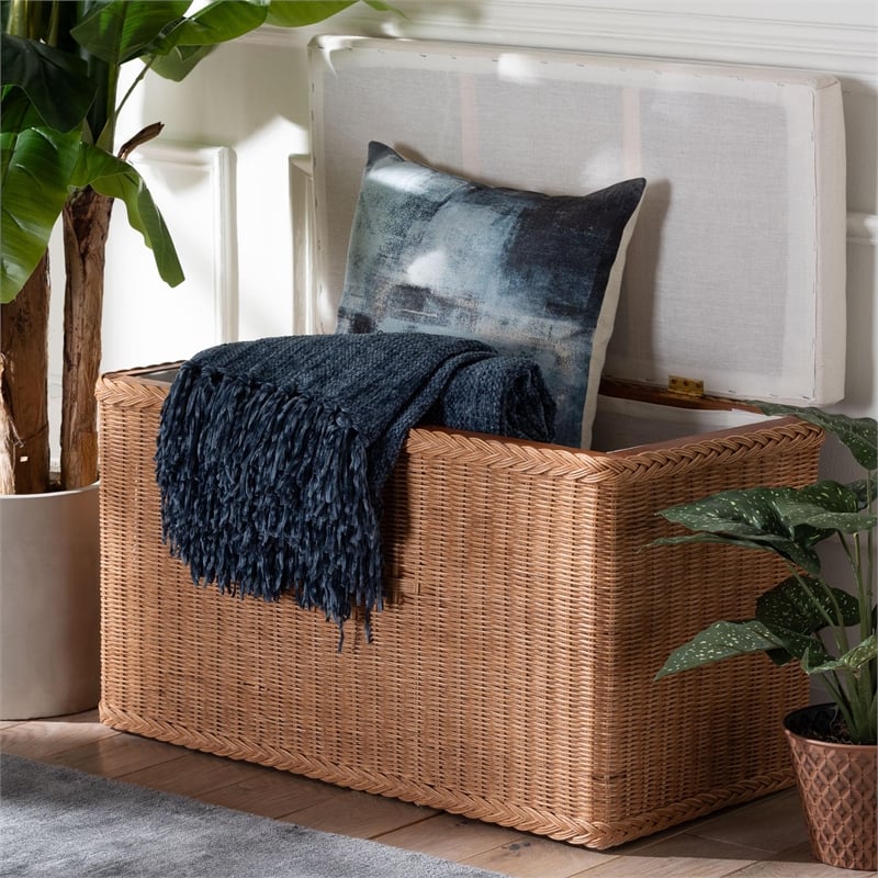 bali & pari Eamon Braided Natural Rattan Storage Bench