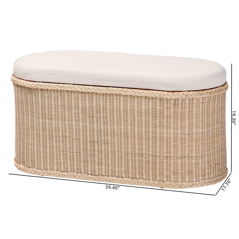 bali & pari Barid Braided Rattan Storage Bench with Cushioned Lift-Top Lid