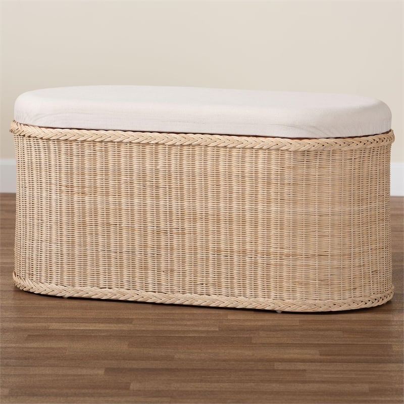 bali & pari Barid Braided Rattan Storage Bench with Cushioned Lift-Top Lid