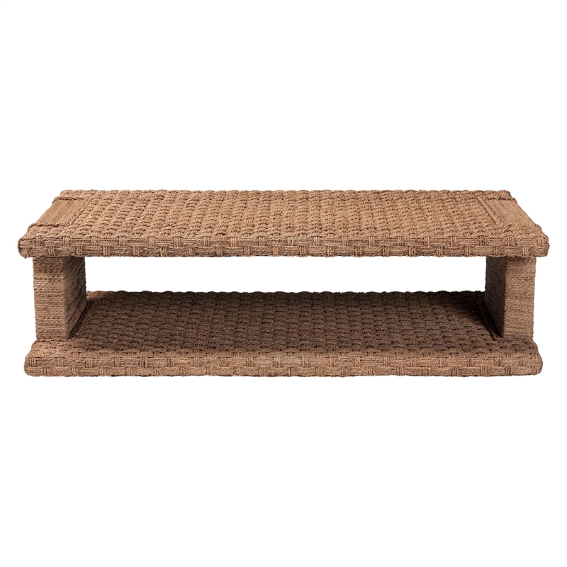 bali & pari Rhinos Handwoven Seagrass Coffee Table with Open Shelf