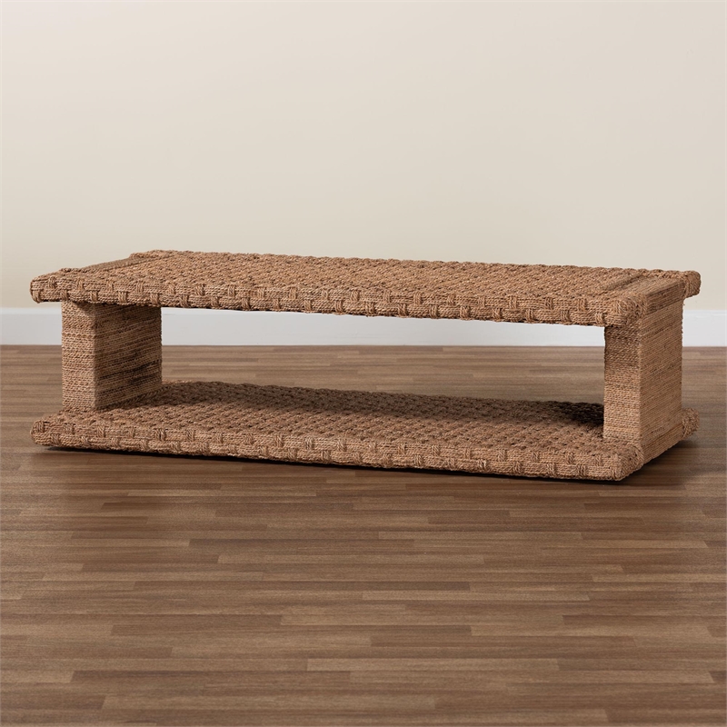 bali & pari Rhinos Handwoven Seagrass Coffee Table with Open Shelf
